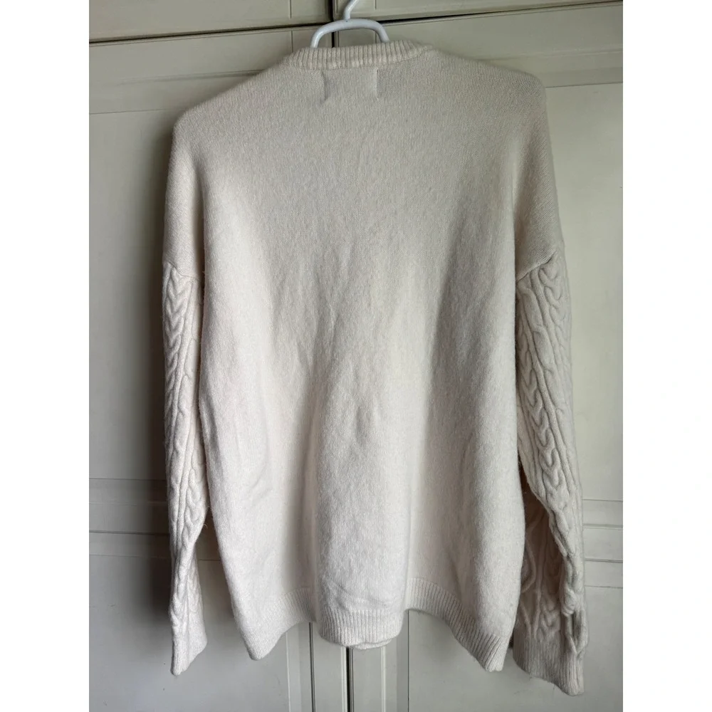 Aelfric Eden Womens XXL Ivory Cable Knit Oversized Crew Neck Sweater Cream Mixed